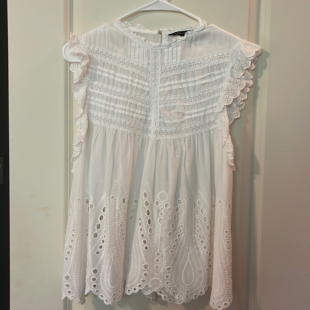 Zara White Eyelet Blouse